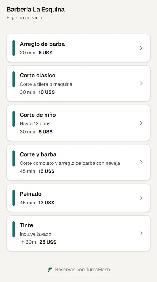 Lo que ve tu cliente al abrir tu enlace de reservas.