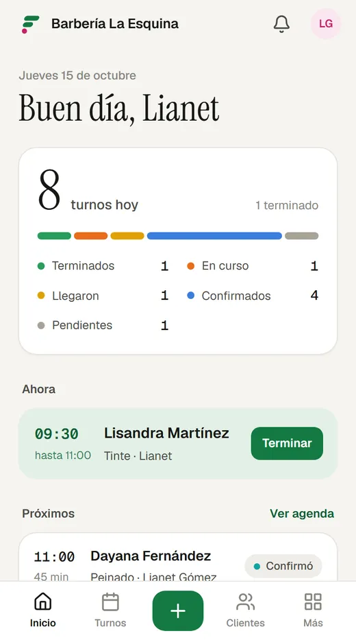 La pantalla de inicio del personal.