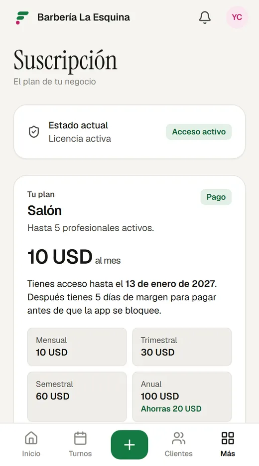 Suscripción: tu plan, hasta cuándo está pagado y los precios.