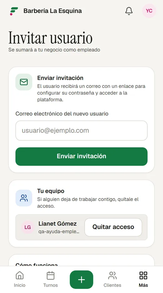Invitar a alguien por correo y ver quién tiene acceso.