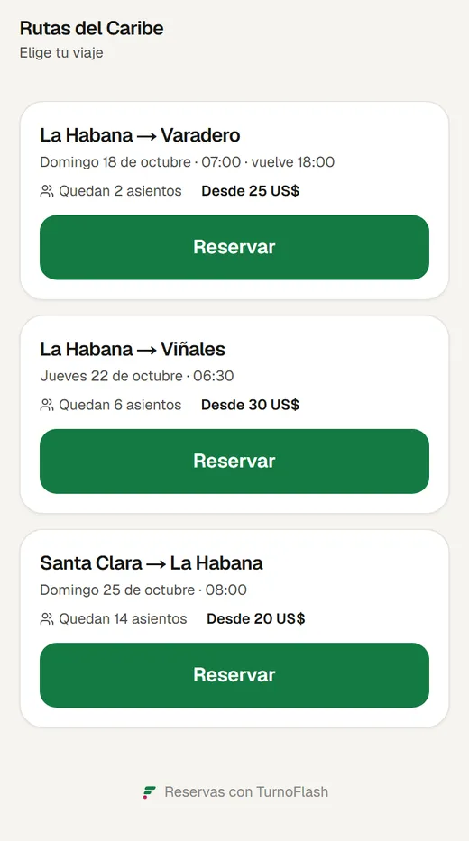 Lo que ve tu cliente al abrir tu enlace de pasajes.